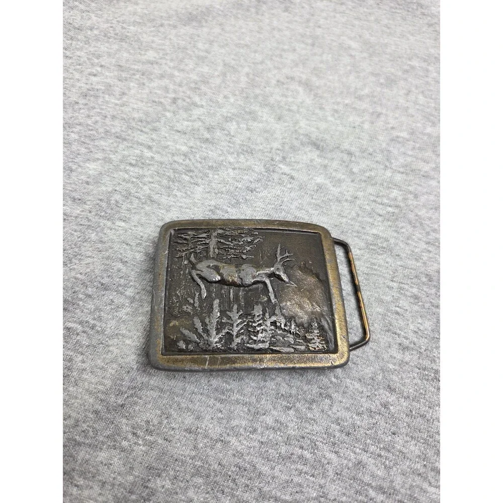 1977 Indiana Metal Craft Whitetail Deer Solid Brass Belt Buckle